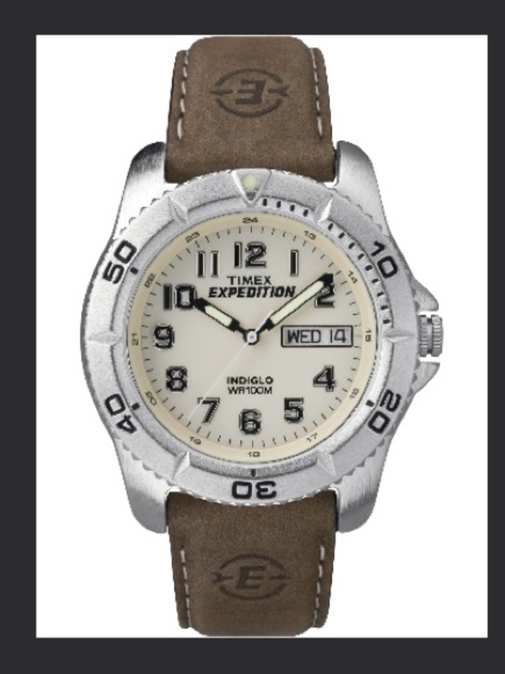 Timex Silver Case Watch with Cream Dial and Brown Leather Strap